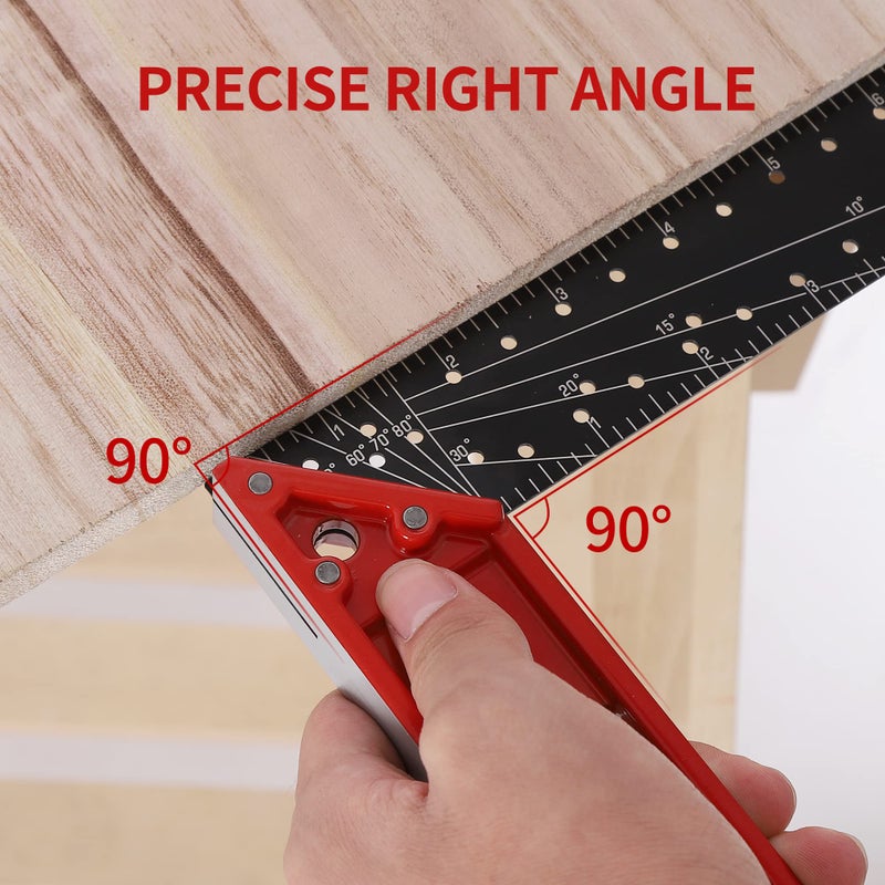 LARMEIL 12 Inch Framing Square Carpenter Square, Tri Square Tool, Try Square for Woodworking, T Square Ruler, L Square Ruler, Right Angle Ruler - Image 4